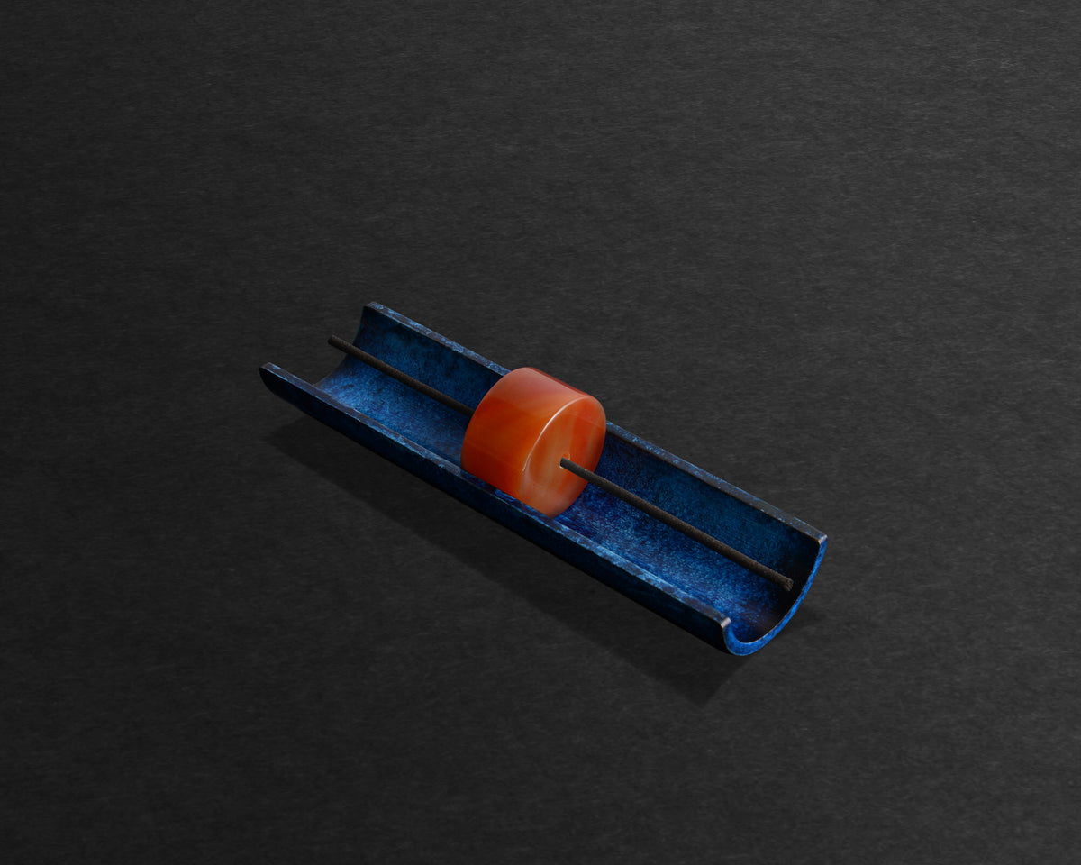 Circa Azure patina incense burner, Carnelian Agate mineral disc