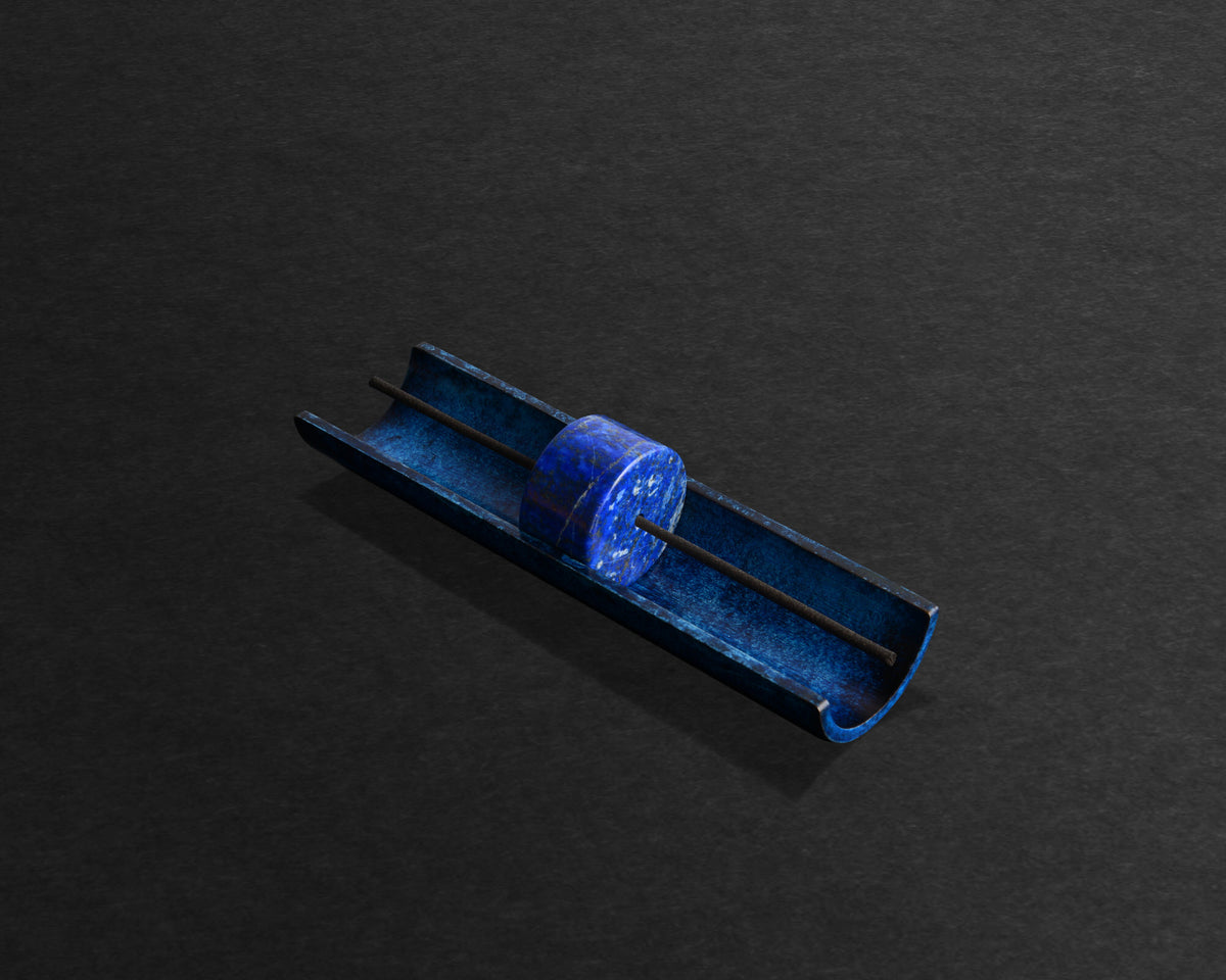 Circa Azure patina incense burner, Lapis Lazuli mineral disc